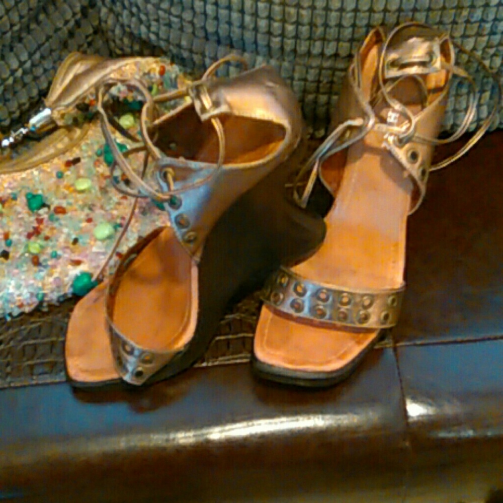 Lace up wedge sandals